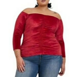 Torrid Stretch Velvet Shirred Front Off The Shoulder Top